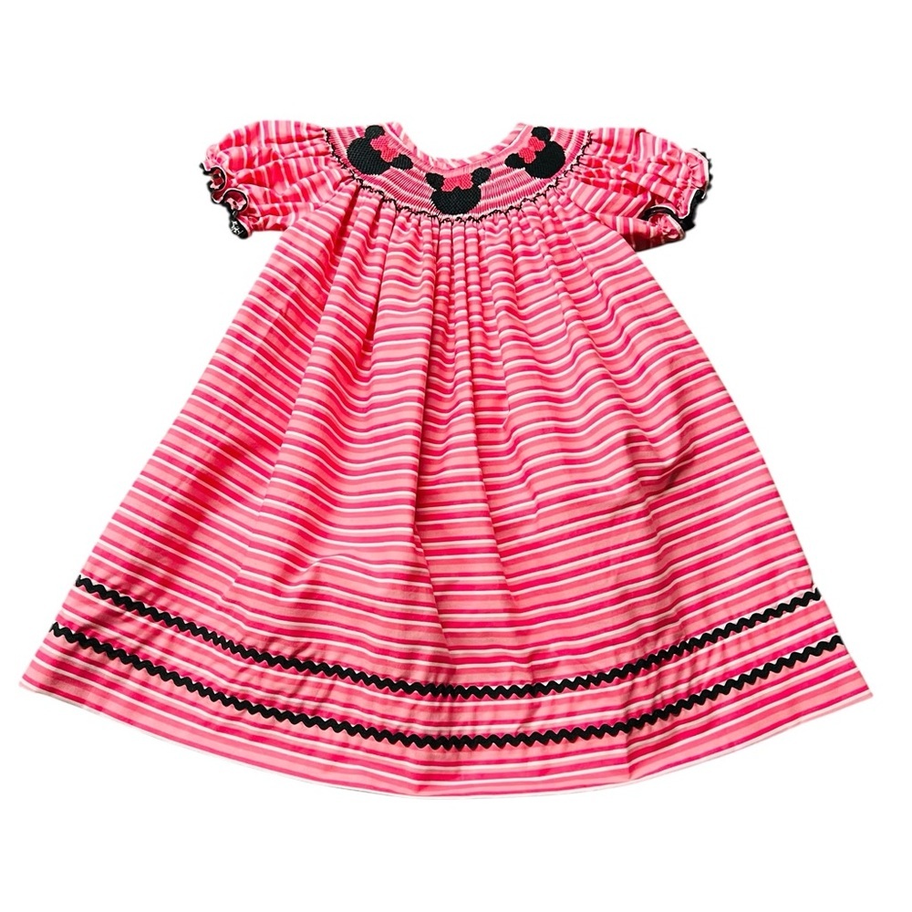 Classic Whimsy Pink Striped Kids Casual Dress with Minney Mouse Size 12 Months